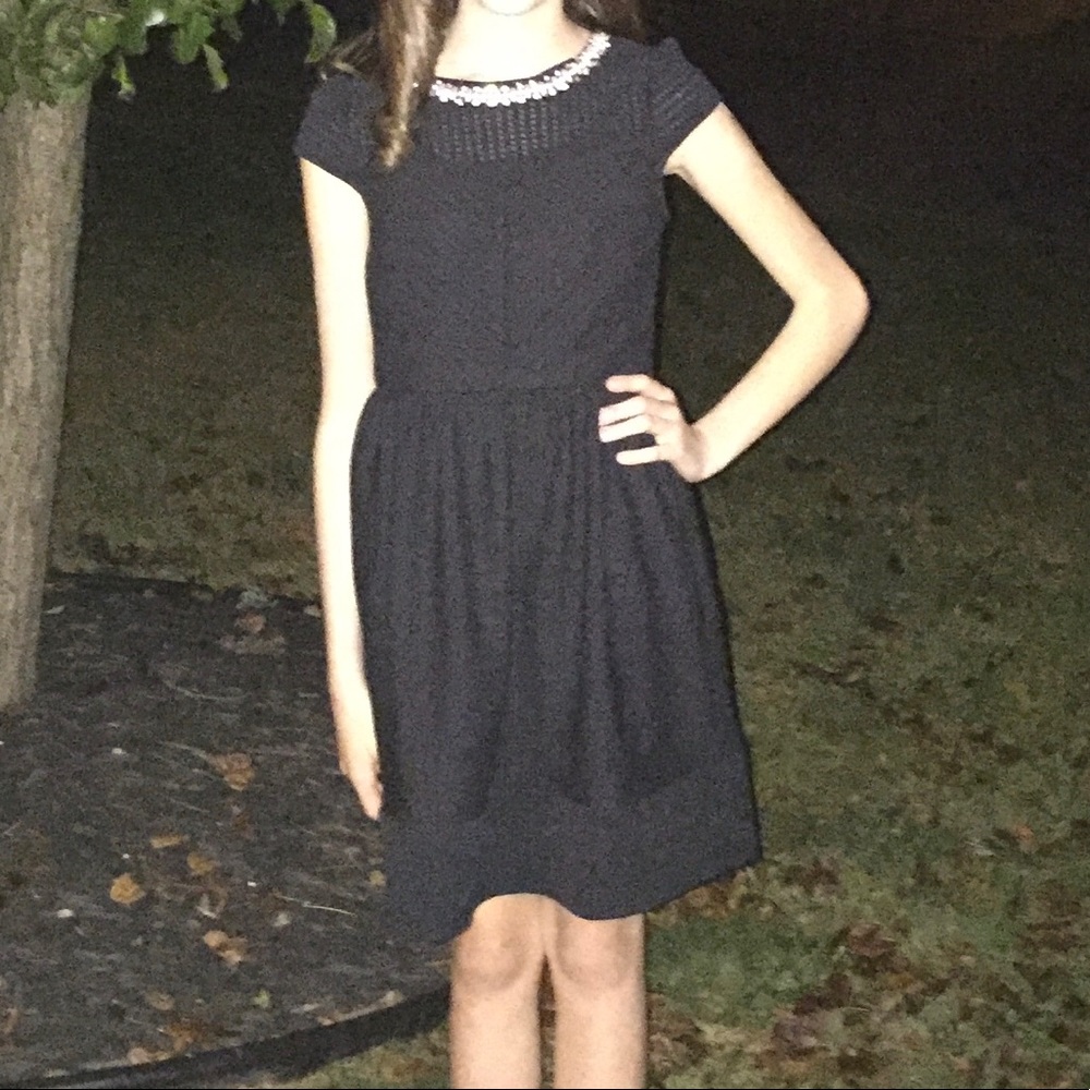 Girls Black Dress with decorative neckline